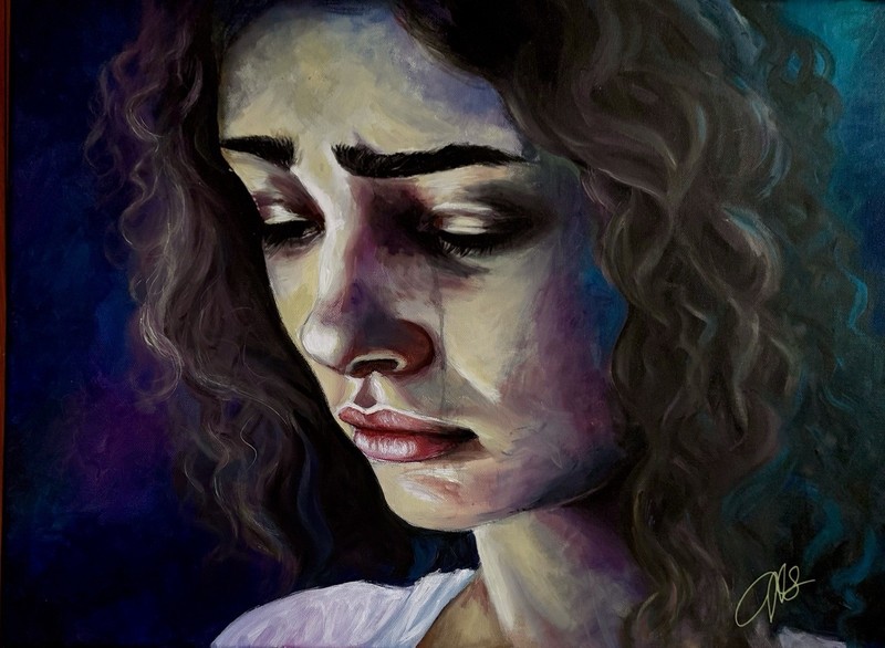 Acrylic Hand Painted On Canvas. “Stillness Of Grief”