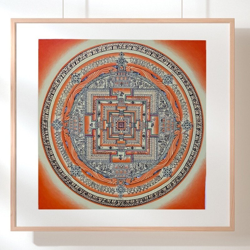 Kalachakra Mandala Thangka Painting on Cotton Canvas from Nepal, Wheel of Time