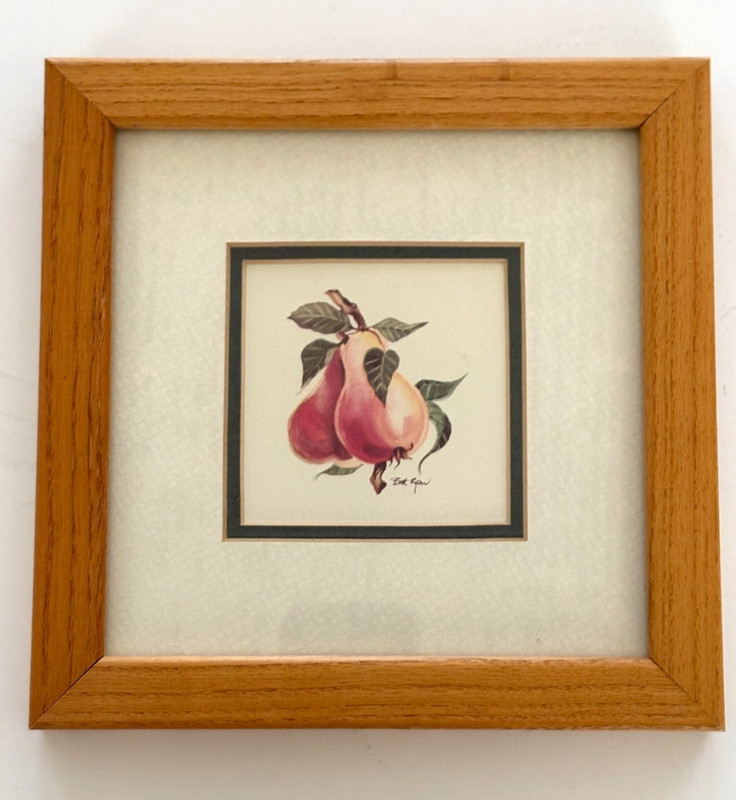 4 Signed Miniature Paintings Framed Mated Fruits 7X7 Each Ready To Hang gallery