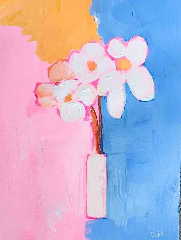 Original Abstract Flower 9x12 Painting Acrylic Multicolor Wall Art Living Room gallery