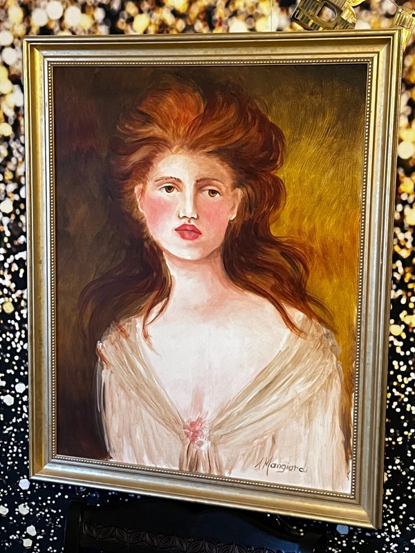 Original Oil Painting Beautiful Celtic Redhead Girl Woman Portrait Framed 31×25