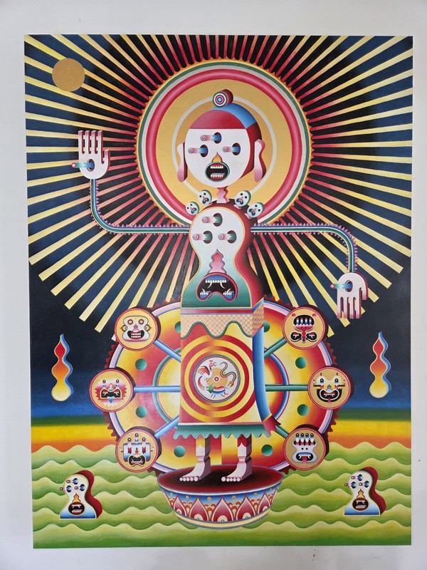 Yu Maeda-» The Buddha»- 3x4ft Original Acrylic Painting- Wood Panel