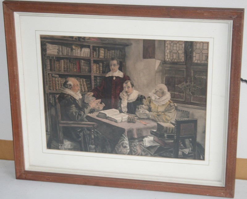 Antique 1925 Watercolor Painting Copy The Conferer from The Wallace Collection