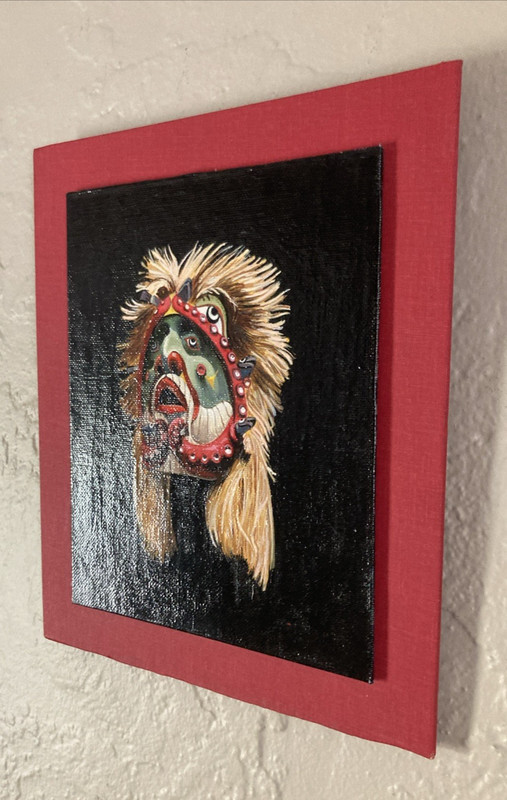 Vintage Original Miniature Painting Ceremonial Mask Inuit Native American Signed gallery