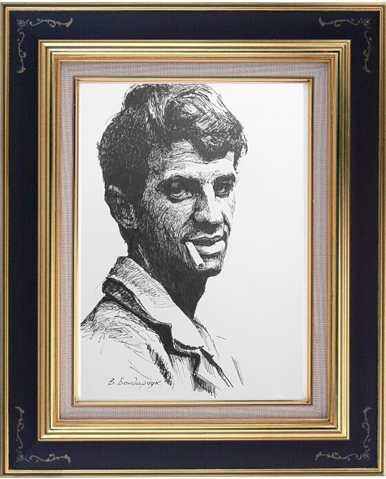 Belmondo. Drawing with black marker. Minimalist portrait from photo gallery