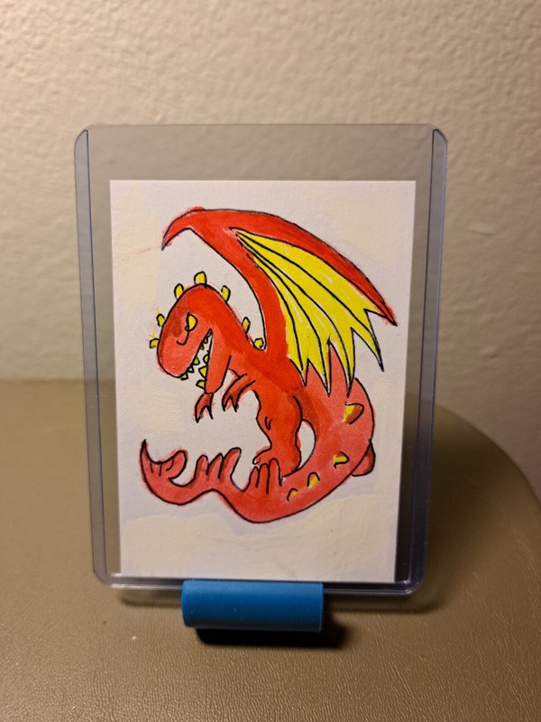 aceo original art card Acylic & Inks «Red Dragon» (OOAK) Signed By Artist
