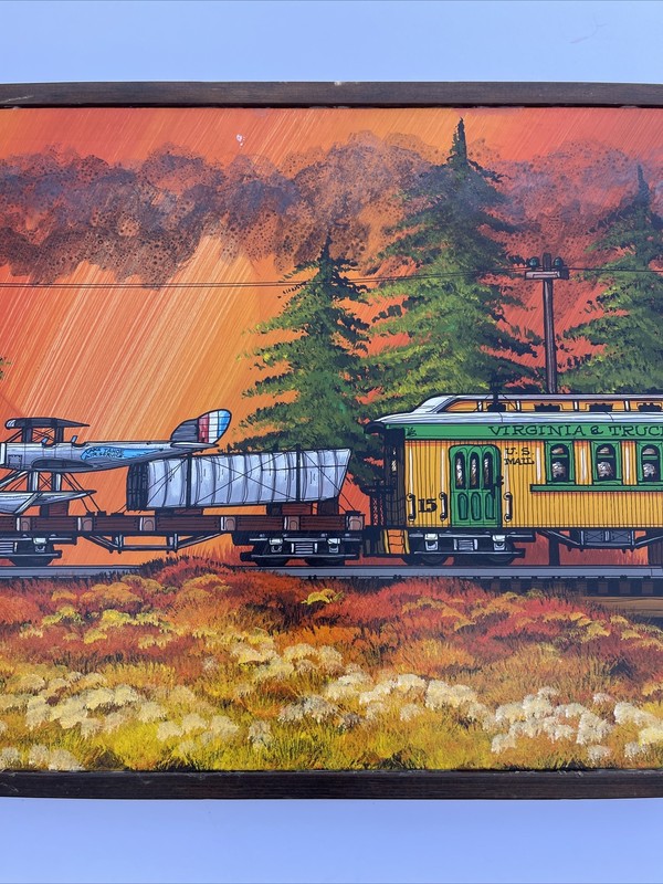 FRED BONN PAINTING LARGE AMERICAN LISTED REGIONALISM AVIATION RAILROAD TRAIN OLD gallery