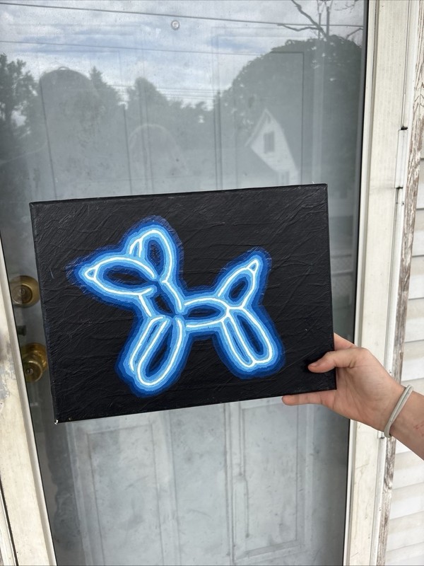 Neon blue Balloon Dog Abstract Contemporary Painting