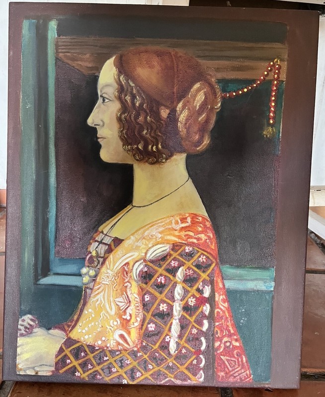 Painting Original Renaissance Woman Signed LEON 16 x 20 x1” Hand Painted