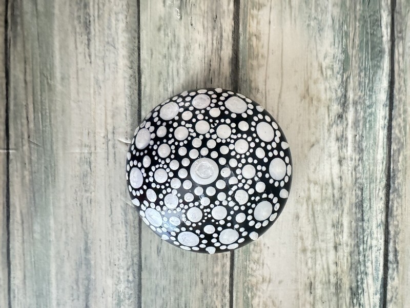 Artisan Hand Painted Handmade Stone Rock |White Pearl Mandala
