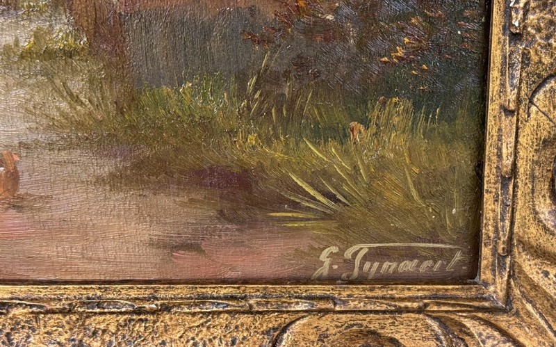 Antique Farm Painting Oil on Wood by Gustav Pynaert (1900-1968) gallery