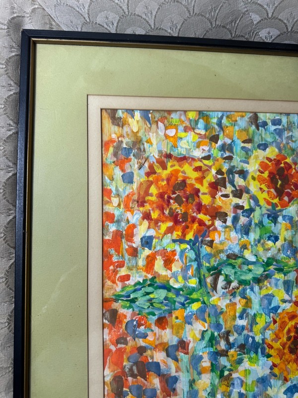 Large Lane Stanley 1963 "Abstract Composition" Mixed Media Painting - Framed gallery