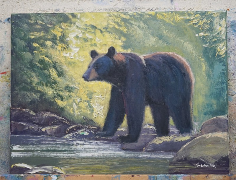 Sean Wu original oil painting, 12x16 on stretched canvas, bear gallery