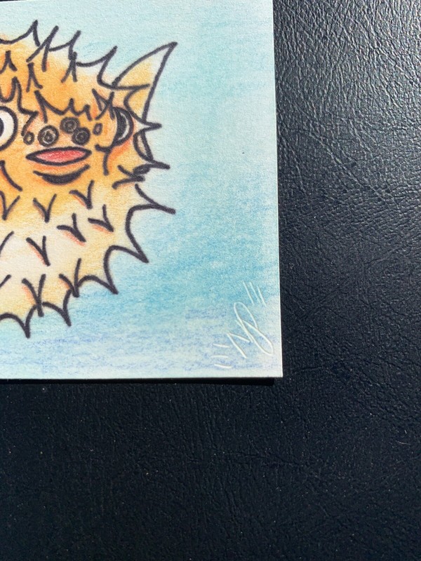 Original Print ACEO Little Puffer Fish Signed In Magnetic Top Loader Sea Life gallery