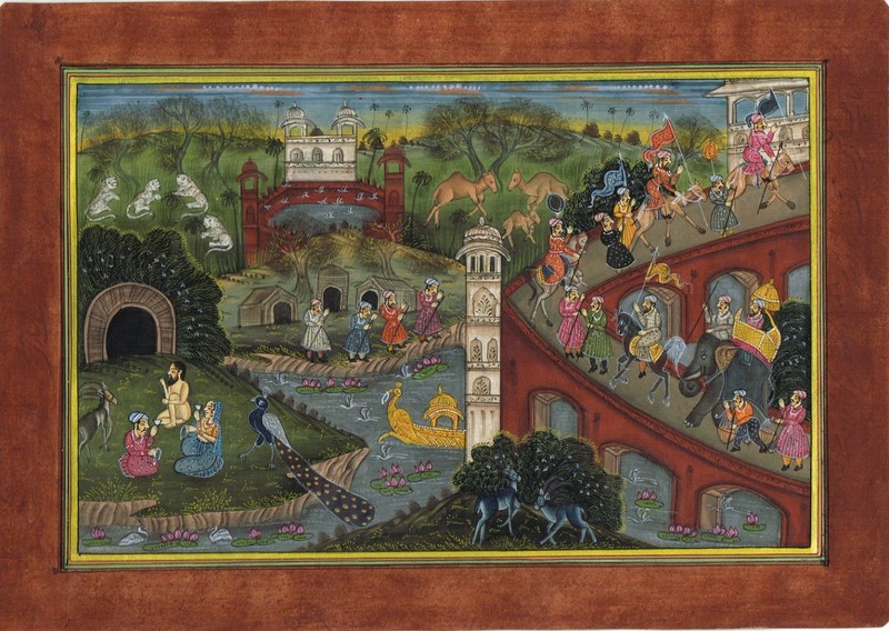 Indian Mughal Style Miniature Court Procession, Animals & Landscape Hand Painted gallery