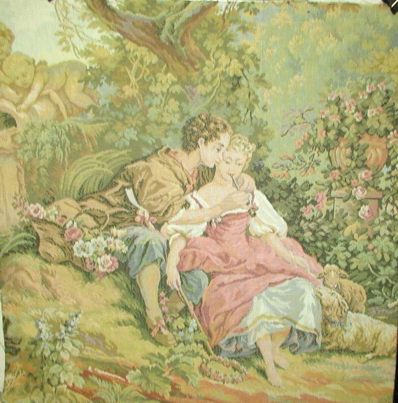 BEATIFUL WOMAN AND MAN SCENE ITALIAN TAPESTRY PAINTING UNFRAMED gallery