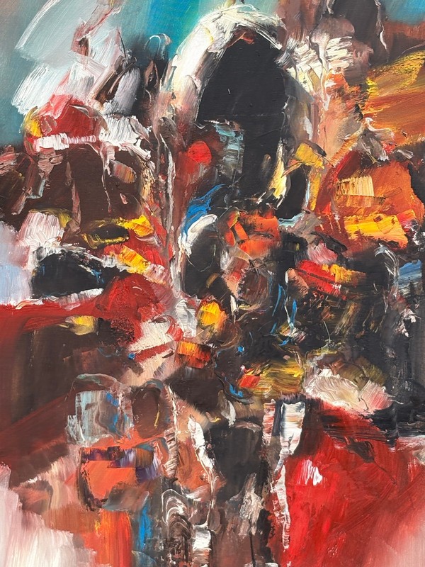Flowers in a Vase Abstract Expressionist 36 x 24 Oil Painting-C. 1970s-K. Marcos gallery