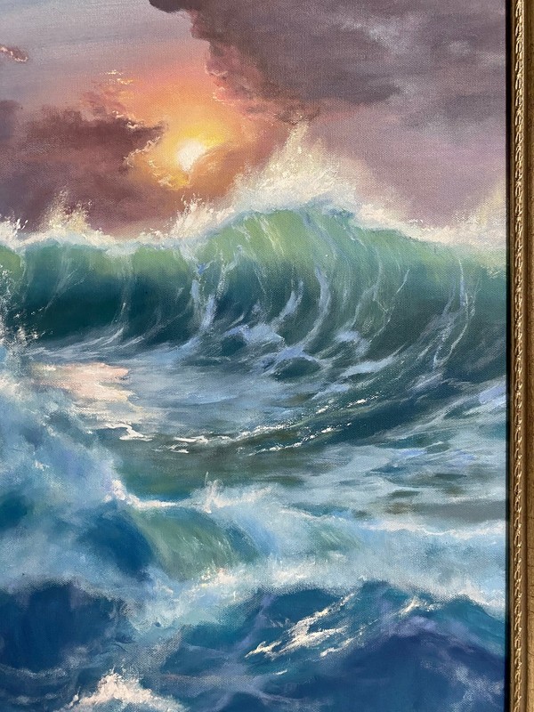 Original Seascape Oil Painting: Sunrise Canvas (18x24) inches gallery