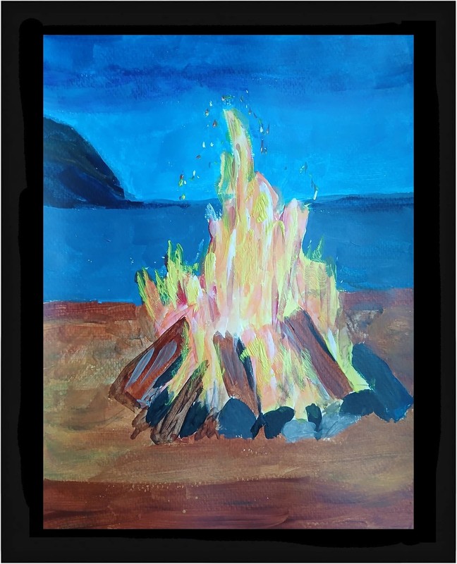 Expressionism/Abstract 11×14 Beach Bonfire Handmade Colorful Art Painting