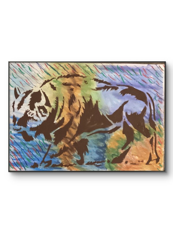 Bison 8 by 10 Paper Original Forest Animal Landscape Colorful Art Cartoon Style