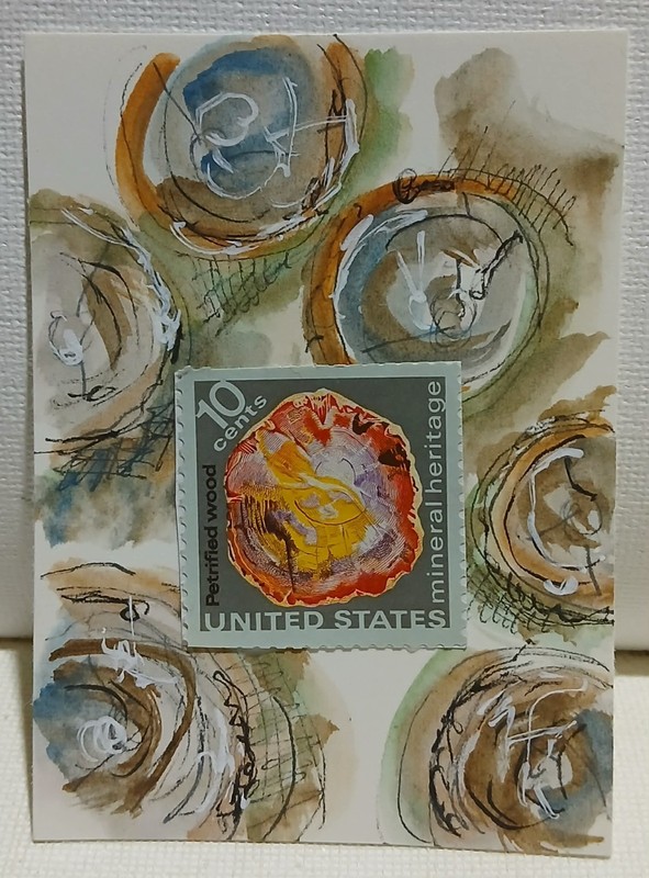 Postal Whimsy ACEO OOAK – 10¢ Petrified Wood Mineral Heritage Stamp Art