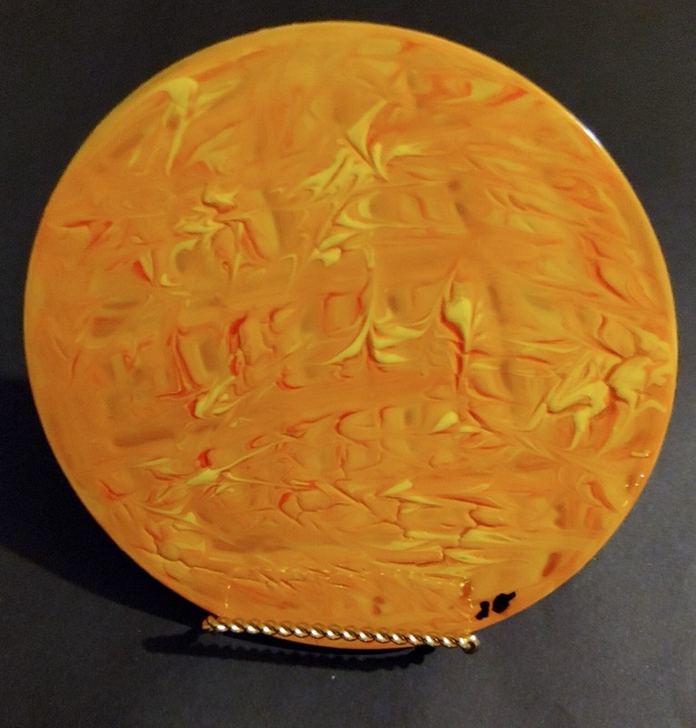 Modern ART-SIGNED- Hand Painted on 7 1/4in Dia Metal Disc W/Stand- One of a Kind gallery