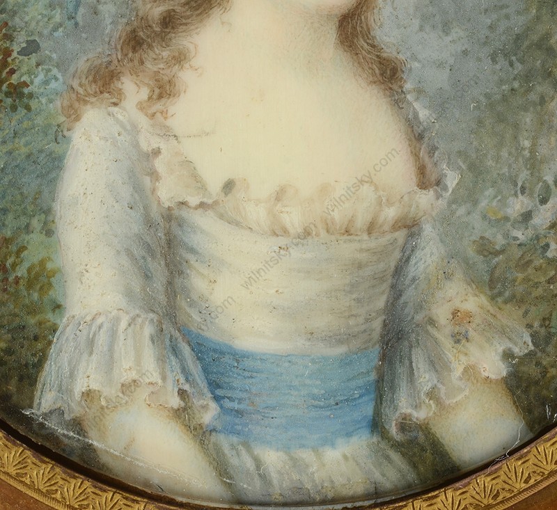 Pierre Chasselat (1753-1814)-Attrib "Girl in landscape" fine miniature, ca. 1785 gallery