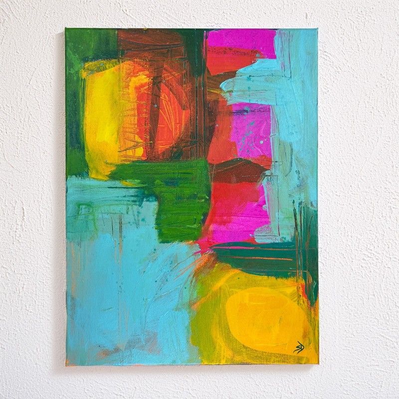 Original Abstract Expressionist Painting 12×16 Bold Brushwork Acrylic on Canvas