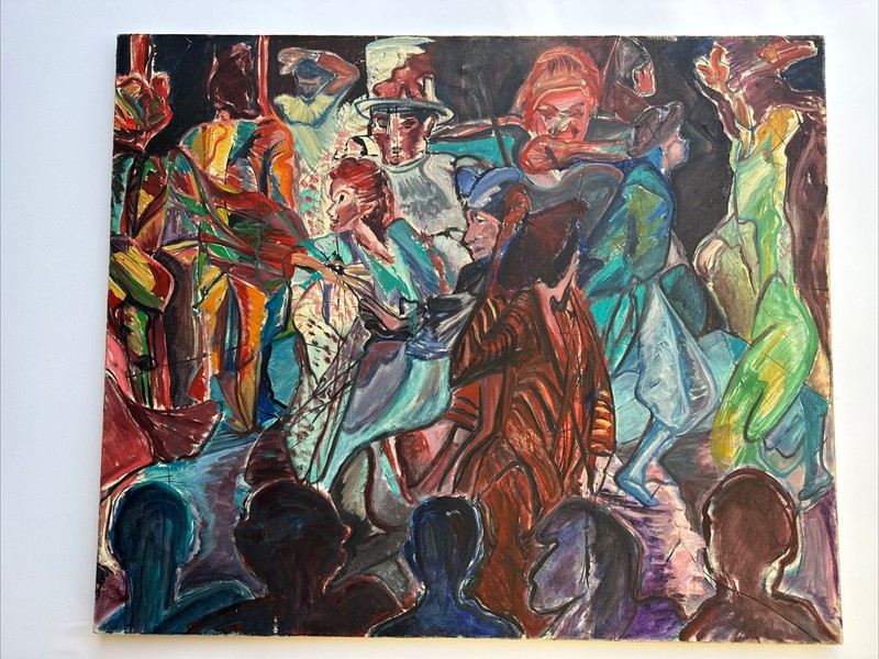 MID CENTURY PAINTING MARLENE LARGE MODERNISM VINTAGE EXPRESSIONIST PERFORMERS