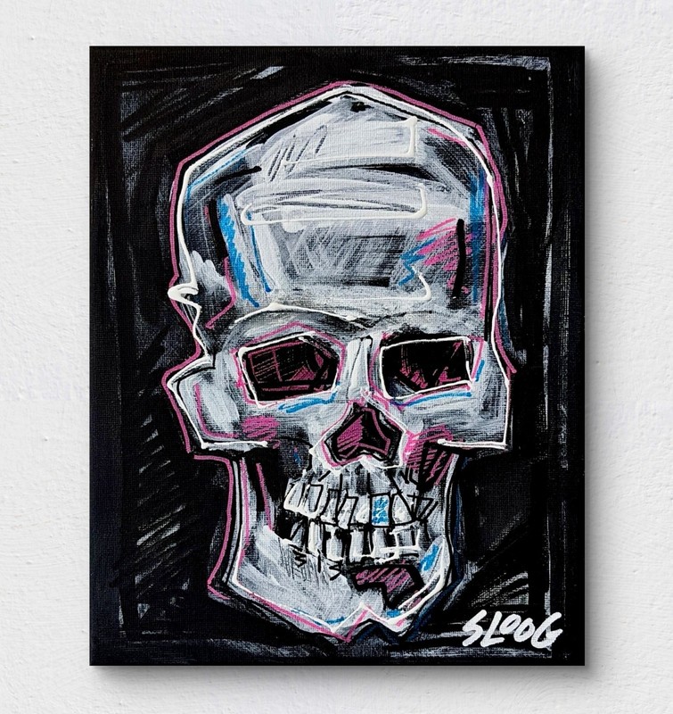 SLOOG Original Art Modern Neo-Expressionism Painting on Canvas Neon 8×10 Skull