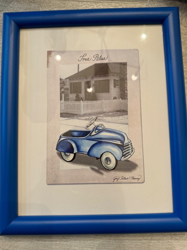 GAY TALBOTT BOASSY FRAMED ART ORIGINAL “TRUE BLUE” Pedal Car