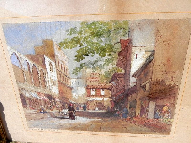 Antique watercolor painting Benares India signed W S Pilleau 1901 English artist gallery