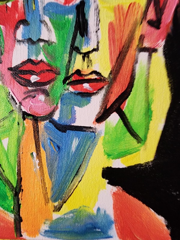 Aleph Hand Painted Face 9 x 12 Abstract Expressionist Cubist Painting Canvas gallery