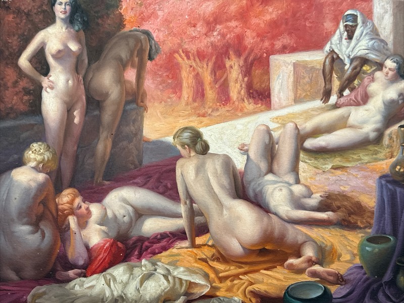 ANTIQUE PAINTING ART DECO MASTERFUL SUN BATHERS FAMOUS GEORGE HIRSCH Listed gallery