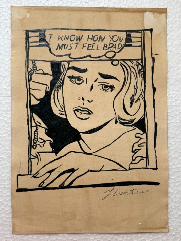 Roy Lichtenstein painting drawing on old paper signed stamped