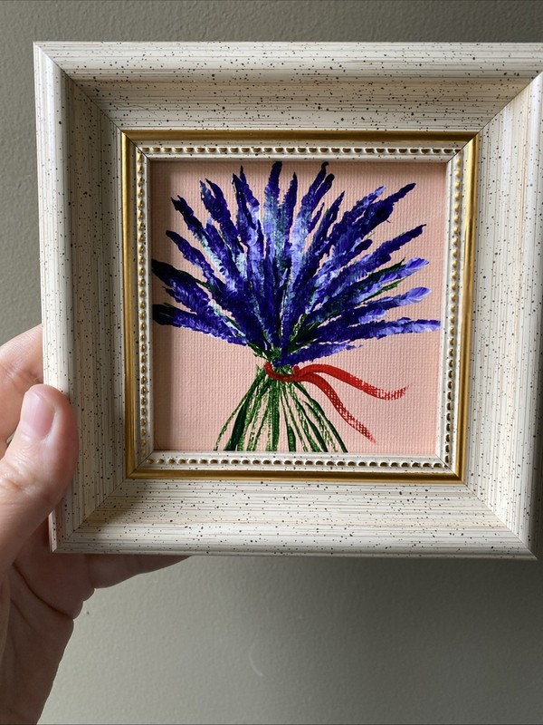 Lavender Flowers ,Original Acrylic Painting On Canvas Panel,4/4 Framed