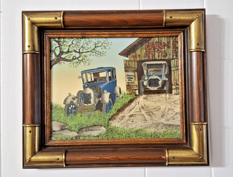 Hargrove Oil Painting PRATT’S MOTOR OIL Antique Car Certified Label Framed