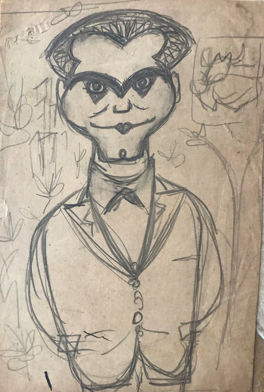 Caricature by Juan David. Federico Garcia Lorca, ca 1967. Original art. Ink