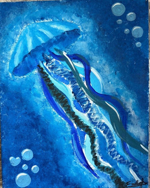 Original Jelly Fish Art 14X11 Canvas Acrylic Abstract by Emaliegh