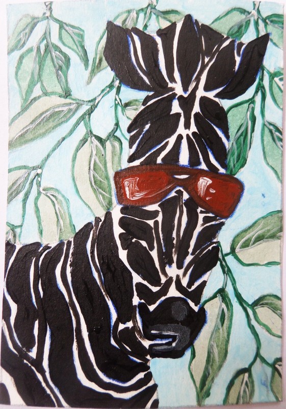 Zibra ACEO Art Card Painting Original Miniature Ooak Acrylic sri lanka A118
