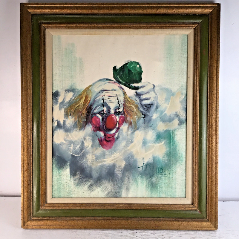 Vintage Clown Oil Painting; By Rodolfo Tarallo Large (25 X 21″) Framed
