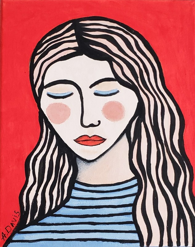 A.Z. Davis 10″ X 8″ Painting Abstract Modern Pop Street Outsider Brut Art Woman