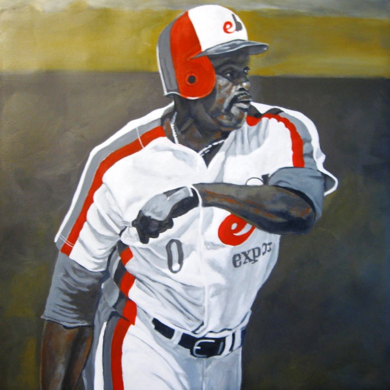 AL OLIVER Montreal Expos baseball large original 28×28 inch acrylic painting