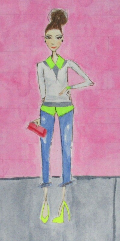 NADINE FASHION GIRL IN HIGH HILLS ORIGINAL WATERCOLOR PAINTING SIGNED #3