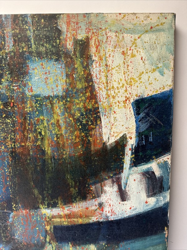 Mid Century Painting Abstract Expressionism Cubism Mystery Unsigned 24 By 30” gallery