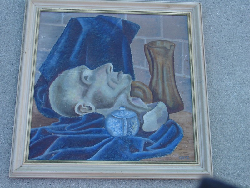 Vtg Art Still Life Painting Signed Artz Bald Man Bust Kendrick Bellamy Denver CO