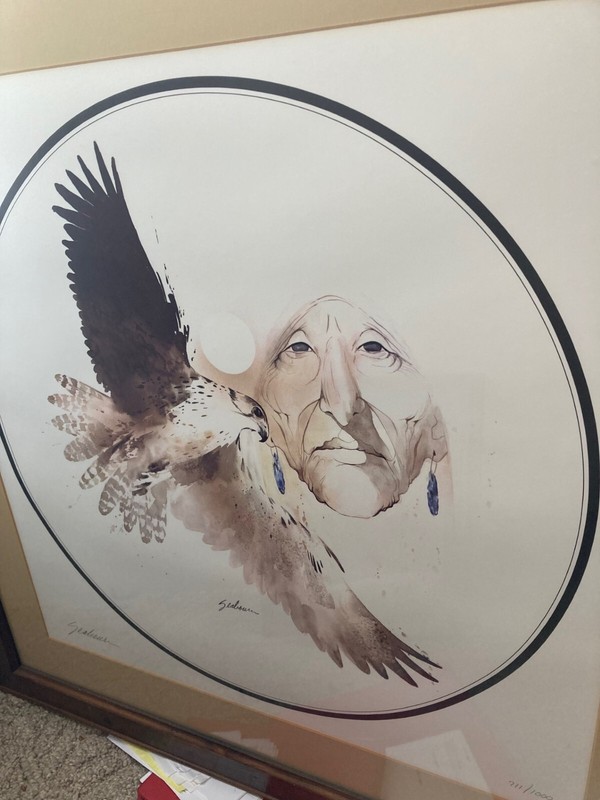 BERT SEABOURN 711/1000 Signed «Eagle and Native American» RARE Painting Artwork