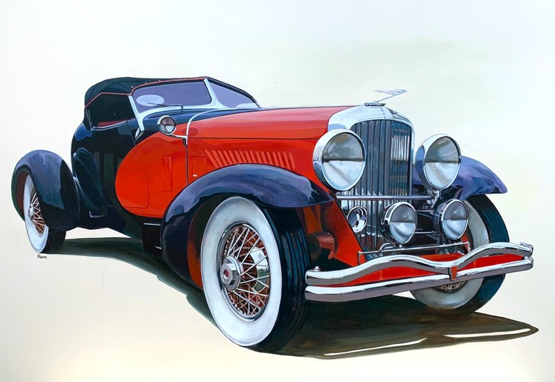 Huge Original Painting of Duesenberg SSJ for Garage or Den by Steve Foster