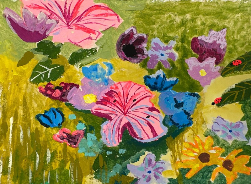 Original Art Floral Painting OOAK World Inside 6×8 Dreamscape Garden Flower