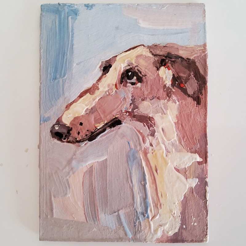 ACEO Original Painting Dogs Greyhound Art Pet Gouache Multicolor Modern Artwork
